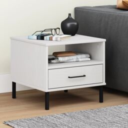 Berkfield Home Bedside Table with Metal Legs White Solid Wood Pine OSLO