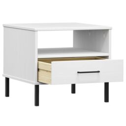 Berkfield Home Bedside Table with Metal Legs White Solid Wood Pine OSLO - thumbnail 5