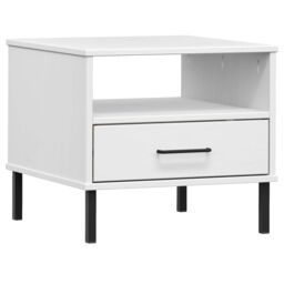 Berkfield Home Bedside Table with Metal Legs White Solid Wood Pine OSLO - thumbnail 2