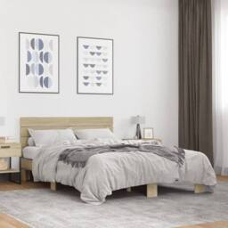 Berkfield Home Bed Frame without Mattress Sonoma Oak 140x200 cm in Light Brown - thumbnail 2
