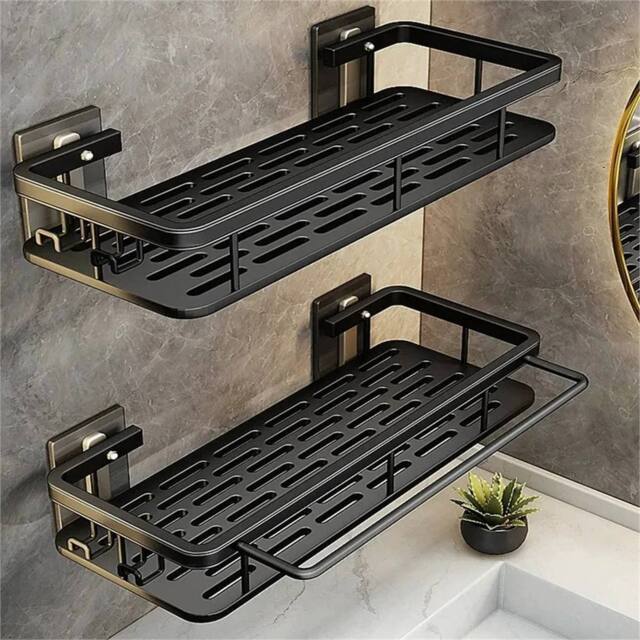 Havendro 2PCS No-Drill Bathroom Shelf Rack Wall Mounted in Black - Size: 50 cm x 80 cm - image 1