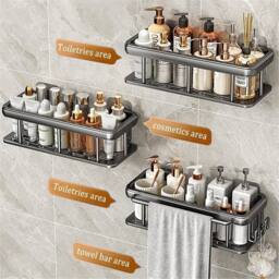 Havendro 2PCS No-Drill Bathroom Shelf Rack Wall Mounted in Black - Size: 50 cm x 80 cm - thumbnail 8