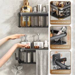 Havendro 2PCS No-Drill Bathroom Shelf Rack Wall Mounted in Black - Size: 50 cm x 80 cm - thumbnail 5