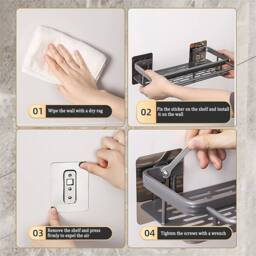 Havendro 2PCS No-Drill Bathroom Shelf Rack Wall Mounted in Black - Size: 50 cm x 80 cm - thumbnail 7