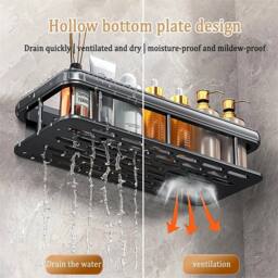 Havendro 2PCS No-Drill Bathroom Shelf Rack Wall Mounted in Black - Size: 50 cm x 80 cm - thumbnail 2