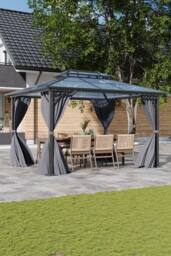 Living and Home 10/12 x 10FT Metal Frame Hardtop Patio Gazebo with Curtains in Dark Grey - Size: Large - thumbnail 2