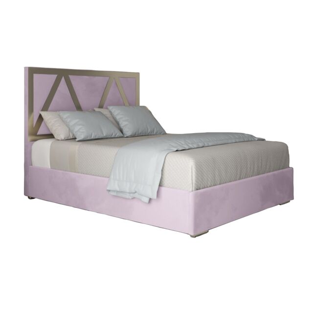 KDMD Belgrave Upholstered Soft Velvet Metal Designer Bed Frame in Pink - Size: Double - image 1