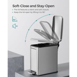 SONGMICS Slim Pedal Bin Small with Lid Soft Close Steel Compact in Silver - thumbnail 5