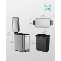SONGMICS Slim Pedal Bin Small with Lid Soft Close Steel Compact in Silver - thumbnail 3