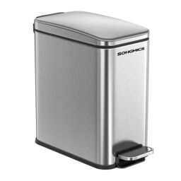 SONGMICS Slim Pedal Bin Small with Lid Soft Close Steel Compact in Silver - thumbnail 7