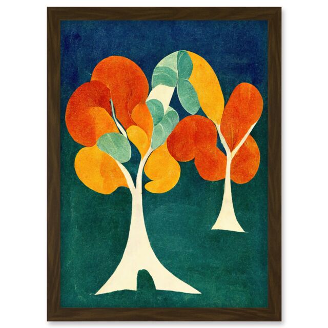 Artery8 Minimalistic Henri Matisse Style Autumn Fall Trees Abstract Artwork Framed Wall Art Print A4 in Brown - image 1
