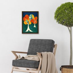 Artery8 Minimalistic Henri Matisse Style Autumn Fall Trees Abstract Artwork Framed Wall Art Print A4 in Brown - thumbnail 2