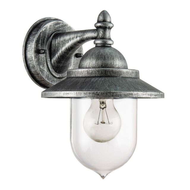 Happy Homewares Classic Style Outdoor Wall Lamp Lantern in Brushed Black Silver with Clear Shade - image 1