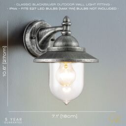 Happy Homewares Classic Style Outdoor Wall Lamp Lantern in Brushed Black Silver with Clear Shade - thumbnail 6
