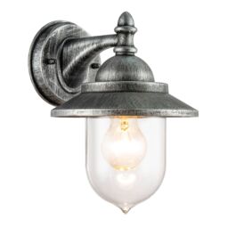 Happy Homewares Classic Style Outdoor Wall Lamp Lantern in Brushed Black Silver with Clear Shade - thumbnail 2
