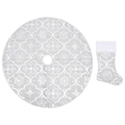 Berkfield Home Luxury Christmas Tree Skirt with Sock White 90 cm Fabric - thumbnail 2