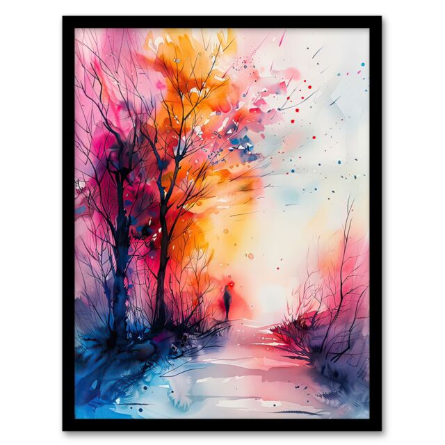"Artery8 Nature Lover Autumn Hike Sunrise Watercolour Framed Art Print - Size: W12"" x H16""" - image 1
