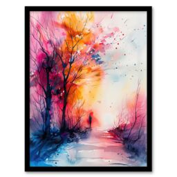 "Artery8 Nature Lover Autumn Hike Sunrise Watercolour Framed Art Print - Size: W12"" x H16""" - thumbnail 1
