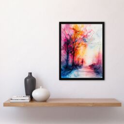 "Artery8 Nature Lover Autumn Hike Sunrise Watercolour Framed Art Print - Size: W12"" x H16""" - thumbnail 4