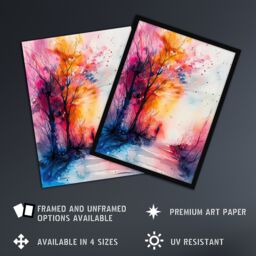 "Artery8 Nature Lover Autumn Hike Sunrise Watercolour Framed Art Print - Size: W12"" x H16""" - thumbnail 2