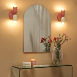 Wyld and Coco Set of 2 Pastel Pink Metal Shade Wall Lamps Up/Down Retro Iron