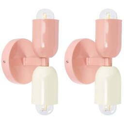 Wyld and Coco Set of 2 Pastel Pink Metal Shade Wall Lamps Up/Down Retro Iron - thumbnail 2