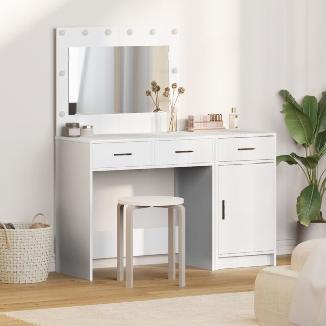 Berkfield Home 2 Piece Dressing Table Set with LED White Engineered Wood - image 1