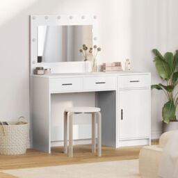 Berkfield Home 2 Piece Dressing Table Set with LED White Engineered Wood - thumbnail 1