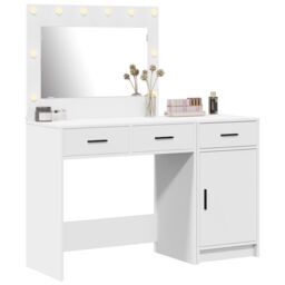 Berkfield Home 2 Piece Dressing Table Set with LED White Engineered Wood - thumbnail 3