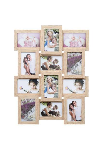 Arpan Multi Aperture Picture Wooden Photo Frame Holds 12 x 6x4 Inch Photo Frames, Collage Picture Wall-Mounted Frame in Natural - image 1