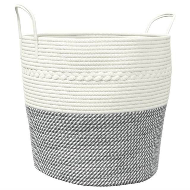 Berkfield Home Storage Basket Grey & White √ò43x38 cm Cotton - Size: 43x38 cm - image 1