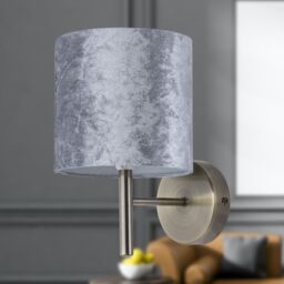 First Choice Lighting Set of 2 Brea - Antique Brass Wall Lights with Grey Velvet Shades in Gold - thumbnail 4
