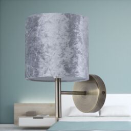First Choice Lighting Set of 2 Brea - Antique Brass Wall Lights with Grey Velvet Shades in Gold - thumbnail 5