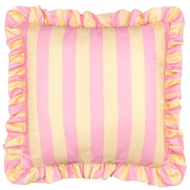 Furn Palm Royale Stripe Ruffle Printed Outdoor Cushion in Yellow - Size: 50 cm x 50 cm - image 1