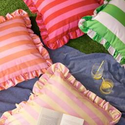 Furn Palm Royale Stripe Ruffle Printed Outdoor Cushion in Yellow - Size: 50 cm x 50 cm - thumbnail 5