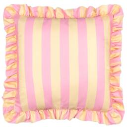 Furn Palm Royale Stripe Ruffle Printed Outdoor Cushion in Yellow - Size: 50 cm x 50 cm