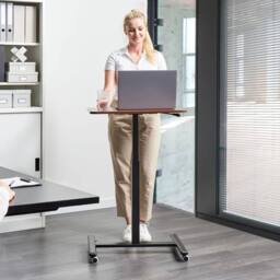 Wyld and Coco Mobile Adjustable Laptop Desk Dark Brown Steel Wheeled Sit Stand - thumbnail 1