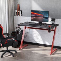 HOMCOM Gaming Desk with Gamepad Holder Cup Holder Headphone Hook in Red - thumbnail 1