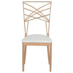 Wyld and Coco Set 2 Rose Gold Metal Dining Chairs White Faux Leather Seat Pad - thumbnail 3