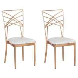 Wyld and Coco Set 2 Rose Gold Metal Dining Chairs White Faux Leather Seat Pad - thumbnail 2