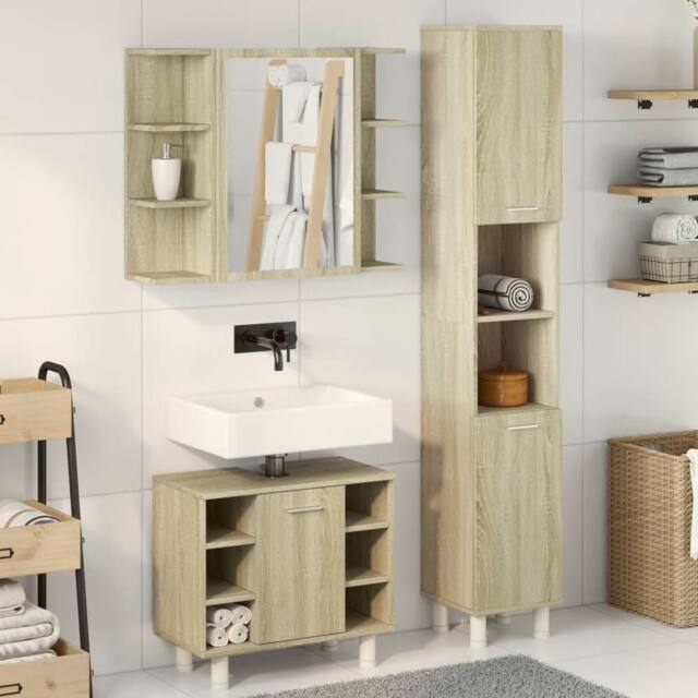 Berkfield Home Suitable 3 Piece Bathroom Furniture set Sonoma Oak Engineered Wood in Light Tan - image 1