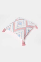 Homescapes Geometric Ikat Tufted Cotton Cushion with Tassels in Blue - Size: 45 cm x 45 cm - thumbnail 5