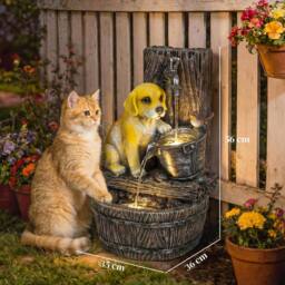 OUTSUNNY Garden Water Feature, Freestanding Water Fountain with LED Lights in Brown - thumbnail 3