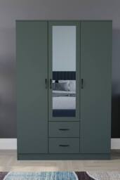 HD Designs Riano 3 Door 2 Drawer Mirrored Wardrobe Storage Organizer in Green - thumbnail 3
