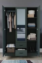 HD Designs Riano 3 Door 2 Drawer Mirrored Wardrobe Storage Organizer in Green - thumbnail 7