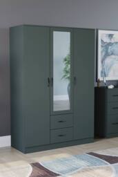 HD Designs Riano 3 Door 2 Drawer Mirrored Wardrobe Storage Organizer in Green