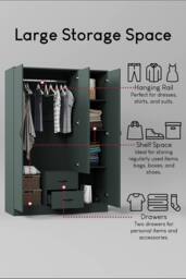 HD Designs Riano 3 Door 2 Drawer Mirrored Wardrobe Storage Organizer in Green - thumbnail 4
