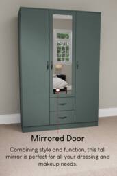 HD Designs Riano 3 Door 2 Drawer Mirrored Wardrobe Storage Organizer in Green - thumbnail 6