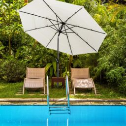 Costway 3 X 3M Patio Umbrella 3-Tier Double Vented Outdoor Crank Umbrella Market Table Umbrella in Beige - thumbnail 3