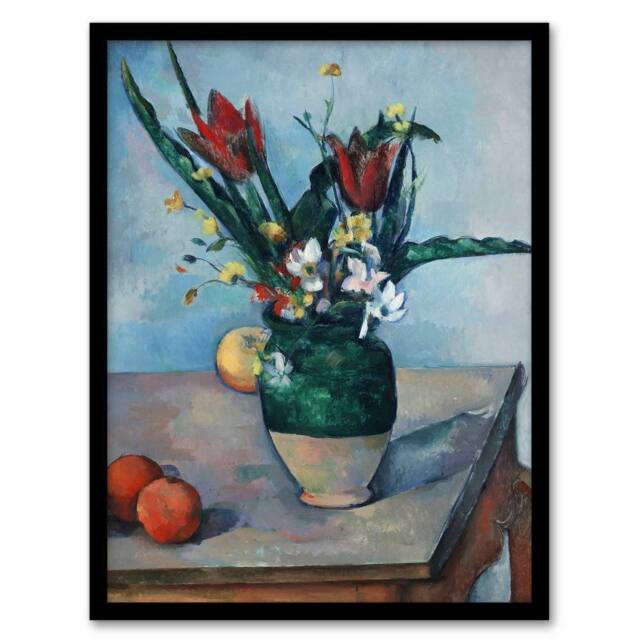 Artery8 Paul Cezanne Framed Wall Art The Vase of Tulips Still Life Painting - Size: A4 - image 1